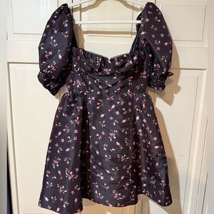 NWT Anthropologie Maeve Dark Purple Dress with Pink Floral Accents